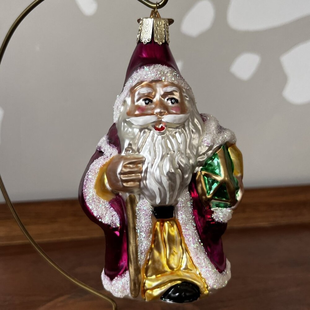 Old World Christmas Santa Claus w/ Green Drum Blown Glass Ornament Merck Vintage